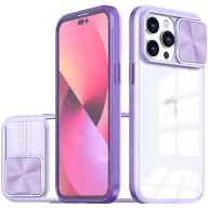   Apple iPhone 15 Pro, Műanyag hátlap + szilikon keret, átlátszó akril hátlap, kamera védelem, Wooze Trendy, lila