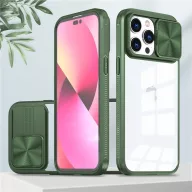   Apple iPhone 14, Műanyag hátlap + szilikon keret, átlátszó akril hátlap, kamera védelem, Wooze Trendy, zöld