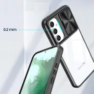   Samsung Galaxy S24 Ultra SM-S928, Műanyag hátlap + szilikon keret, átlátszó akril hátlap, kamera védelem, Wooze Trendy, sötétkék