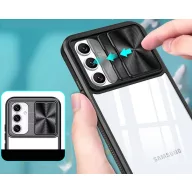   Samsung Galaxy S23 Ultra SM-S918, Műanyag hátlap + szilikon keret, átlátszó akril hátlap, kamera védelem, Wooze Trendy, lila