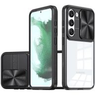   Samsung Galaxy S23 FE SM-S711, Műanyag hátlap + szilikon keret, átlátszó akril hátlap, kamera védelem, Wooze Trendy, fekete