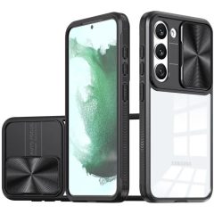   Samsung Galaxy S20 FE / S20 FE 5G SM-G780 / G781, Műanyag hátlap + szilikon keret, átlátszó akril hátlap, kamera védelem, Wooze Trendy, fekete