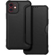   Xiaomi Redmi Note 13 4G, Oldalra nyíló tok, légpárnás sarok, bőrhatású, karbon minta, Razor Book, fekete