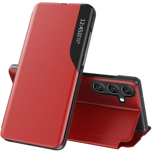 Samsung Galaxy A55 5G SM-A556B, Oldalra nyíló tok, stand, hívás mutatóval, Wooze FashionBook, piros