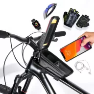   Univerzális, kerékpáros / biciklis tartó, táska, 7", vázra szerelhető, vízálló, napellenző, TP V2 Bike "M", fekete