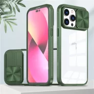   Apple iPhone 16, Műanyag hátlap + szilikon keret, átlátszó akril hátlap, kamera védelem, Wooze Trendy, zöld