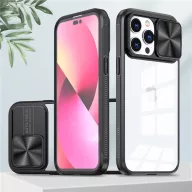   Apple iPhone 16 Plus, Műanyag hátlap + szilikon keret, átlátszó akril hátlap, kamera védelem, Wooze Trendy, fekete