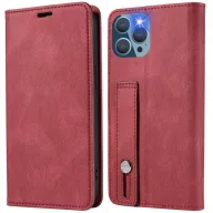   Apple iPhone 16 Plus, Oldalra nyíló tok, stand, kártyatartóval, kézpánttal, Wooze Business Plus, piros