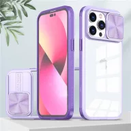   Apple iPhone 16 Pro, Műanyag hátlap + szilikon keret, átlátszó akril hátlap, kamera védelem, Wooze Trendy, lila