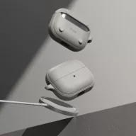   Bluetooth fülhallgató töltőtok tartó, szilikon, Magsafe és vezeték nélküli töltés támogatás, karabiner, Galaxy Buds 3 / 3 Pro kompatibilis, Ringke Onyx Magnetic, szürke