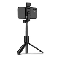   Prémium selfie bot, 19 - 70 cm, forgatható, exponáló gombbal, bluetooth-os, v4.0, tripod, világítással, R1S, fekete
