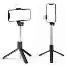 Prémium selfie bot, 19 - 70 cm, forgatható, exponáló gombbal, bluetooth-os, v4.0, tripod, világítással, R1S, fekete