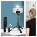 Prémium selfie bot, 19 - 70 cm, forgatható, exponáló gombbal, bluetooth-os, v4.0, tripod, világítással, R1S, fekete
