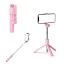 Prémium selfie bot, 19 - 70 cm, forgatható, exponáló gombbal, bluetooth-os, v4.0, tripod, világítással, R1S, rózsaszín