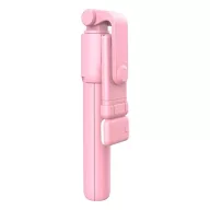   Prémium selfie bot, 19 - 70 cm, forgatható, exponáló gombbal, bluetooth-os, v4.0, tripod, világítással, R1S, rózsaszín
