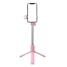 Prémium selfie bot, 19 - 70 cm, forgatható, exponáló gombbal, bluetooth-os, v4.0, tripod, világítással, R1S, rózsaszín