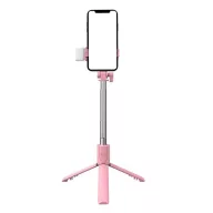   Prémium selfie bot, 19 - 70 cm, forgatható, exponáló gombbal, bluetooth-os, v4.0, tripod, világítással, R1S, rózsaszín