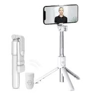   Prémium selfie bot, 19 - 70 cm, forgatható, exponáló gombbal, bluetooth-os, v4.0, tripod, világítással, R1S, fehér