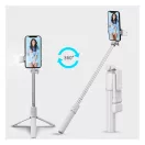 Prémium selfie bot, 19 - 70 cm, forgatható, exponáló gombbal, bluetooth-os, v4.0, tripod, világítással, R1S, fehér