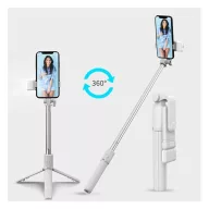   Prémium selfie bot, 19 - 70 cm, forgatható, exponáló gombbal, bluetooth-os, v4.0, tripod, világítással, R1S, fehér