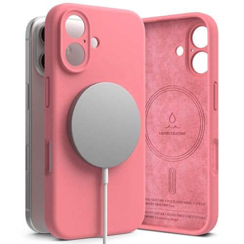 Apple iPhone 16, Szilikon tok, mikrofiber belső, közepesen ütésálló, Magsafe kompatibilis, Ringke Silicone Magnetic, pink