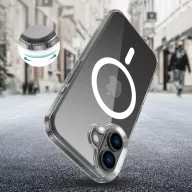   Apple iPhone 16, Műanyag hátlap védőtok + szilikon keret, Magsafe töltővel kompatibilis, FlexAir Hybrid Magsafe, átlátszó