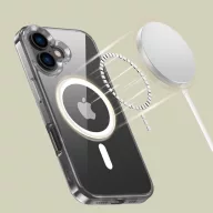   Apple iPhone 16, Műanyag hátlap védőtok + szilikon keret, Magsafe töltővel kompatibilis, FlexAir Hybrid Magsafe, átlátszó