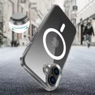   Apple iPhone 16 Plus, Műanyag hátlap védőtok + szilikon keret, Magsafe töltővel kompatibilis, FlexAir Hybrid Magsafe, átlátszó