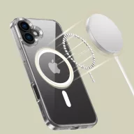   Apple iPhone 16 Plus, Műanyag hátlap védőtok + szilikon keret, Magsafe töltővel kompatibilis, FlexAir Hybrid Magsafe, átlátszó