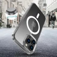   Apple iPhone 16 Pro Max, Műanyag hátlap védőtok + szilikon keret, Magsafe töltővel kompatibilis, FlexAir Hybrid Magsafe, átlátszó