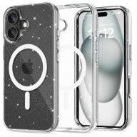   Apple iPhone 16, Műanyag hátlap védőtok + szilikon keret, Magsafe töltővel kompatibilis, csillogó hátlap, FlexAir Hybrid Magsafe Glitter, átlátszó