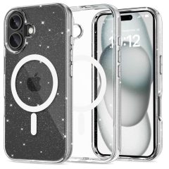   Apple iPhone 16, Műanyag hátlap védőtok + szilikon keret, Magsafe töltővel kompatibilis, csillogó hátlap, FlexAir Hybrid Magsafe Glitter, átlátszó