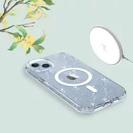   Apple iPhone 16 Pro Max, Műanyag hátlap védőtok + szilikon keret, Magsafe töltővel kompatibilis, csillogó hátlap, FlexAir Hybrid Magsafe Glitter, átlátszó