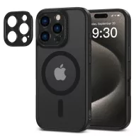   Apple iPhone 16 Pro, Műanyag hátlap védőtok + szilikon keret, Magsafe töltővel kompatibilis, kameravédő kerettel, Magcam Magsafe, áttetsző/fekete