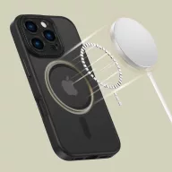   Apple iPhone 16 Pro, Műanyag hátlap védőtok + szilikon keret, Magsafe töltővel kompatibilis, kameravédő kerettel, Magcam Magsafe, áttetsző/fekete