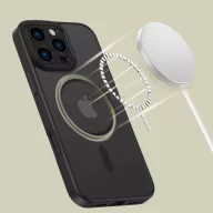   Apple iPhone 16 Pro Max, Műanyag hátlap védőtok + szilikon keret, Magsafe töltővel kompatibilis, kameravédő kerettel, Magcam Magsafe, áttetsző/fekete
