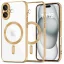 Apple iPhone 16, Műanyag hátlap védőtok + szilikon keret, közepesen ütésálló, Magsafe töltővel kompatibilis, fényes keret, Magflex Magsafe, átlátszó/arany