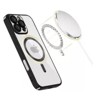   Apple iPhone 16 Pro Max, Műanyag hátlap védőtok + szilikon keret, közepesen ütésálló, Magsafe töltővel kompatibilis, fényes keret, Magflex Magsafe, átlátszó/fekete
