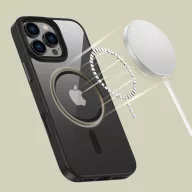   Apple iPhone 16 Pro Max, Műanyag hátlap védőtok + szilikon keret, Magsafe töltővel kompatibilis, Magmat Magsafe, átlátszó/fekete