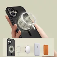   Apple iPhone 16, Műanyag hátlap védőtok + szilikon keret, Magsafe töltővel kompatibilis, Magmat Magsafe, áttetsző/fekete