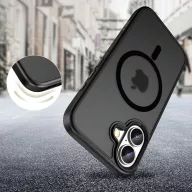   Apple iPhone 16, Műanyag hátlap védőtok + szilikon keret, Magsafe töltővel kompatibilis, Magmat Magsafe, áttetsző/fekete