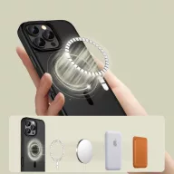   Apple iPhone 16 Pro Max, Műanyag hátlap védőtok + szilikon keret, Magsafe töltővel kompatibilis, Magmat Magsafe, áttetsző/fekete