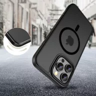   Apple iPhone 16 Pro Max, Műanyag hátlap védőtok + szilikon keret, Magsafe töltővel kompatibilis, Magmat Magsafe, áttetsző/fekete