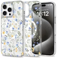   Apple iPhone 16 Pro, Műanyag hátlap védőtok + szilikon keret, Magsafe töltővel kompatibilis, tavaszi virág minta, Magmood Magsafe Spring Flowers, mintás/átlátszó