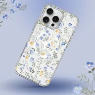   Apple iPhone 16 Pro, Műanyag hátlap védőtok + szilikon keret, Magsafe töltővel kompatibilis, tavaszi virág minta, Magmood Magsafe Spring Flowers, mintás/átlátszó