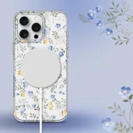   Apple iPhone 16 Pro Max, Műanyag hátlap védőtok + szilikon keret, Magsafe töltővel kompatibilis, tavaszi virág minta, Magmood Magsafe Spring Flowers, mintás/átlátszó