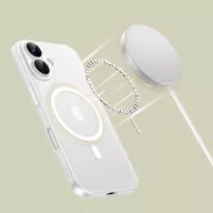   Apple iPhone 16, Műanyag hátlap védőtok + szilikon keret, közepesen ütésálló, Magsafe töltővel kompatibilis, Magslim Magsafe, áttetsző/fehér