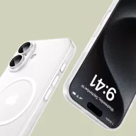   Apple iPhone 16, Műanyag hátlap védőtok + szilikon keret, közepesen ütésálló, Magsafe töltővel kompatibilis, Magslim Magsafe, áttetsző/fehér