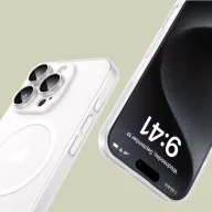   Apple iPhone 16 Pro Max, Műanyag hátlap védőtok + szilikon keret, közepesen ütésálló, Magsafe töltővel kompatibilis, Magslim Magsafe, áttetsző/fehér