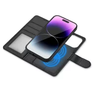   Apple iPhone 16 Pro, Oldalra nyíló tok, stand, mágnes csattal, kivehető tokkal, Magsafe töltővel kompatibilis, TP Wallett Magsafe, fekete